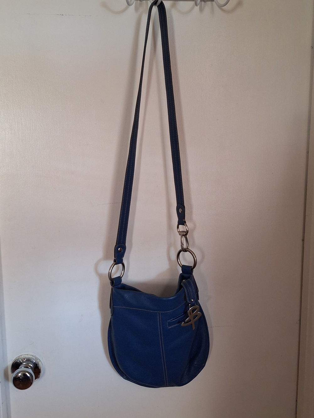 b. makowsky Blue Crossbody Saddle Bag with Silver Hardware